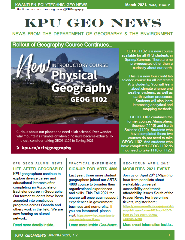 GeoNews Newsletter Kwantlen Polytechnic University